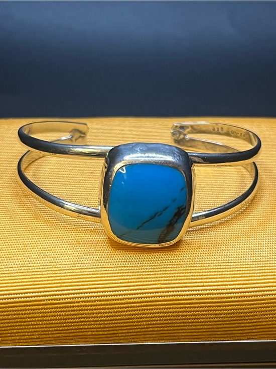 Artisan Crafted Jewelry - Vintage Sterling Silver 925 Stabilized Turquoise Cuff Bracelet Artisan